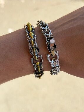 Silver and Gold Two-Tone Dragon Chain reversible Bracelet